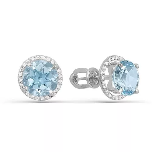 Серьги с350543 Серебро Фианит Кварц голубой иск. 1,78 