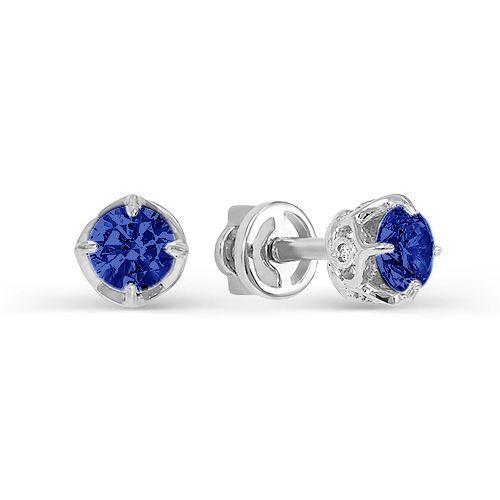 Серьги с050360 Серебро Фианит Кварц синий иск. 1,7 